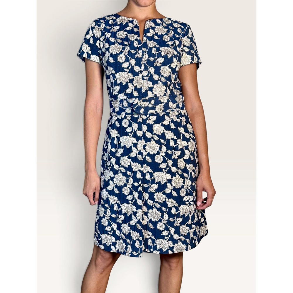 Brooks Brothers Navy Blue Metallic Floral Jacquard Belted Mini Dress 6 NWT